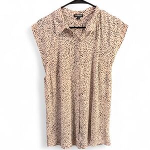 Express Black And Pink Tiny Dot Sleeveless Blouse XL